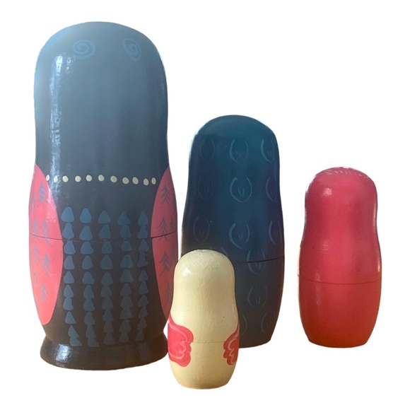 Vintage hand painted handmade wooden Owl Nesting Dolls - Picture 3 of 16